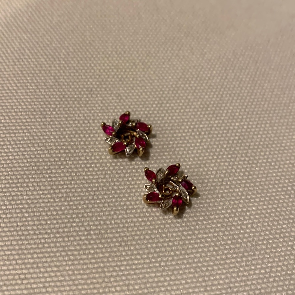 Ruby, diamond and gold earring jackets